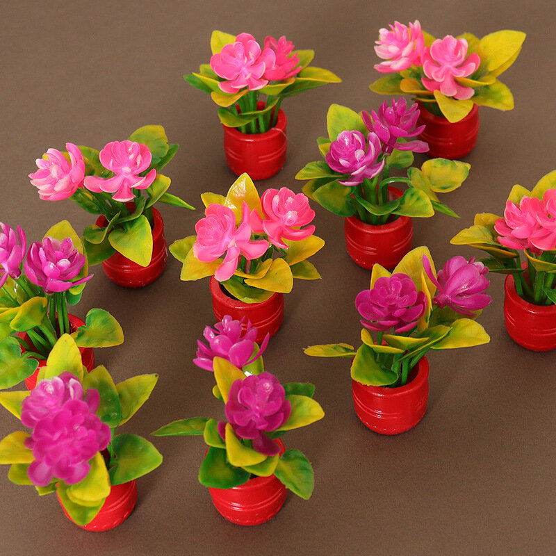 Miniatura de planta em vaso para Dollhouse, vaso aleatório, planta, decoração ao ar livre, brinquedo, simulação, acessórios, 1:12