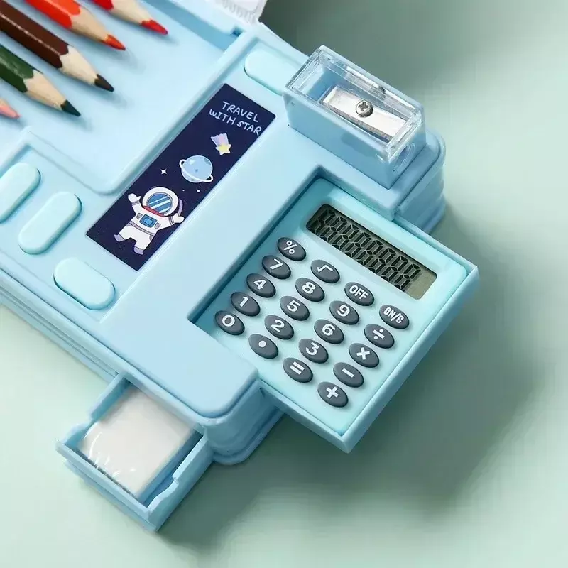 กล่องเครื่องเขียนพลาสติกอเนกประสงค์สุดสร้างสรรค์สำหรับเด็กประถมเครื่องเหลาดินสอแม่เหล็กสองด้าน