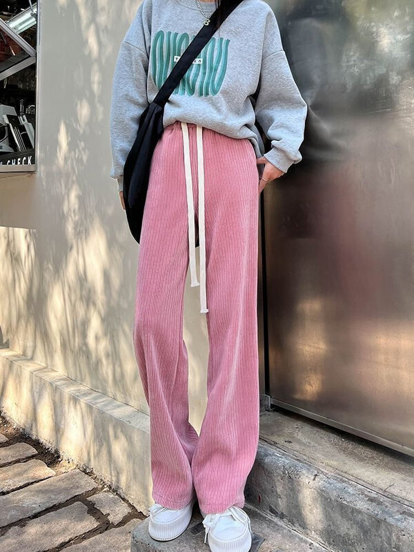 2023 mulheres com cordão perna larga calças de cintura alta em linha reta hip hop calças moda coreana sweatpants casual solto joggers