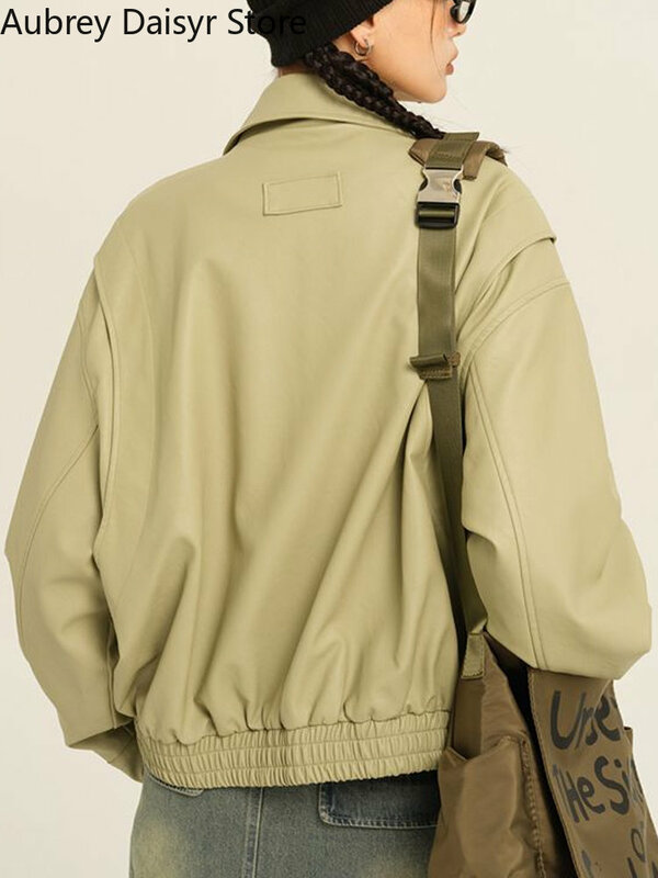Куртка женская кожаная в стиле панк, Байкерская уличная одежда на молнии, модная уличная Свободная куртка из искусственной кожи, 2023