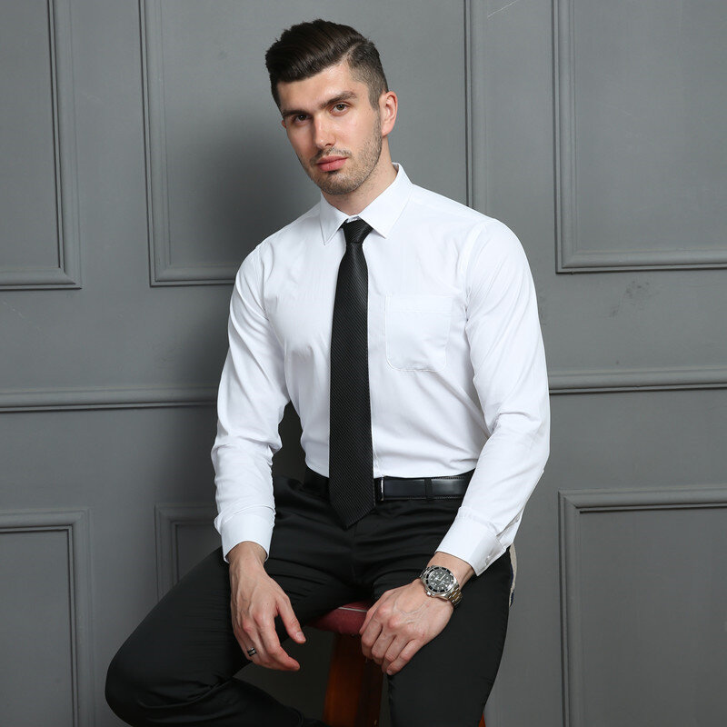 4XL 5XL 6XL 7XL 8XL Large Size Men's Business Casual Long Sleeved Shirt White Blue Black Smart Male Social Dress Shirts For Plus