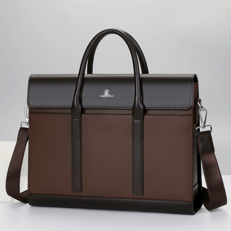 Maleta de couro genuíno para homens, bolsa de grande capacidade, bolsa mensageiro de ombro, bolsa para laptop, alta capacidade, luxo