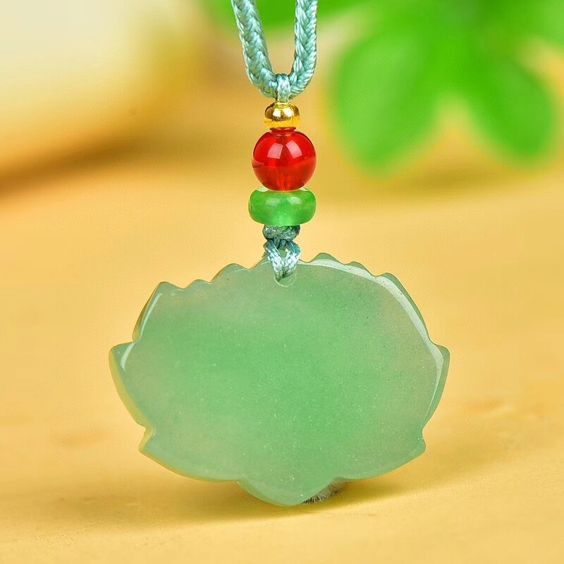Colgante de Jade de Aventurina para hombres y mujeres, collar de piedra verde Natural, amuleto de loto puro, joyería fina, dijes de Mascota