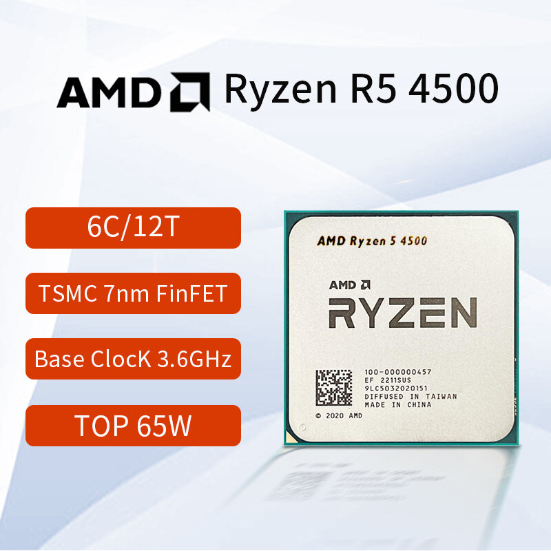 AMD Ryzen 5 4500 R5 4500, 6-Core 3.6 GHz 12-Thread 7NM 65W CPU Gamer soket prosesor AM4 Ryzen 세os OS OS