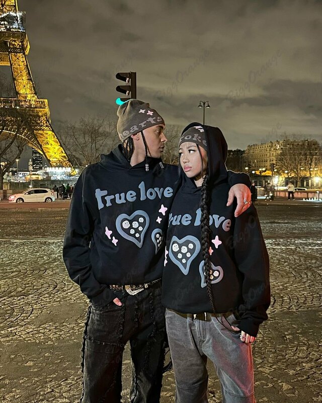 Pakaian Grunge Streetwear Goth Wanita Pakaian Y2k Gambar Cetak 3D Berbusa Harajuku Baru Baju Atasan Pasangan Hoodie Sweter Hoodie Besar