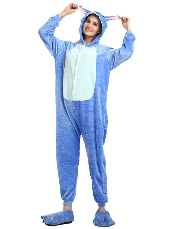 Costume di Halloween Kigurumi tutina coppia flanella Sleepwear Unisex Cartoon Animal pigiama Cosplay flanella con cappuccio pigiama donna uomo
