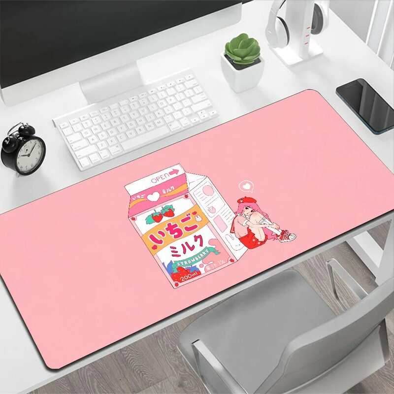 Cute Japanese Strawberry Milk Large Mouse Pad Gaming Mouse Pad PC Gamer Computer Mouse Mat Big Mousepad XXL Keyboard Desk Mat