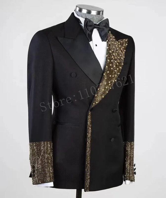 Костюм цельный мужской, атласный деловой пиджак с одним лацканом, с бусинами и жемчужинами, Блестящий Свадебный