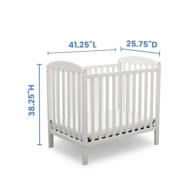 Emery Mini Convertible Baby Crib with 2.75-inch Mattress, Bianca White