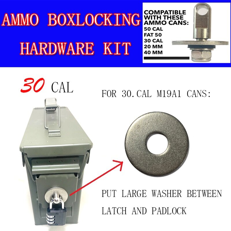 No box,Bolt 50 Cal Ammo can Steel Gun lock Ammunition Gun safe box Hardware Kit Military Army lockable case 40mm Pistol Bullet