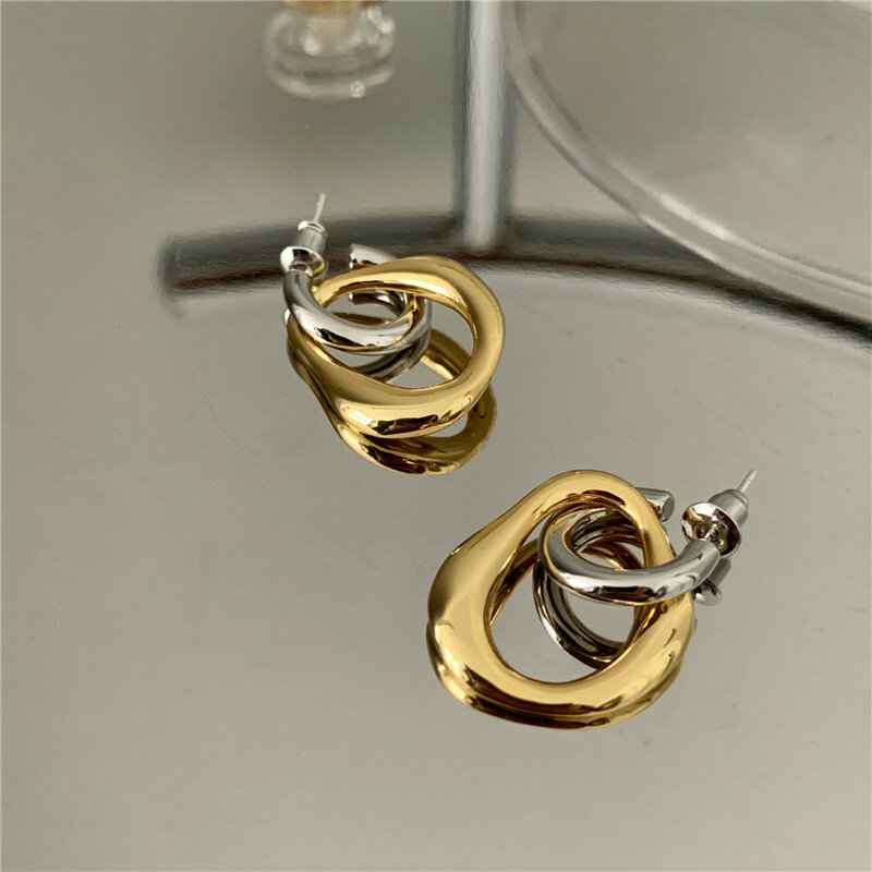 XIALUOKE-Brincos irregulares de duas cores de metal vintage para mulheres, podem ser separados por usar jóias