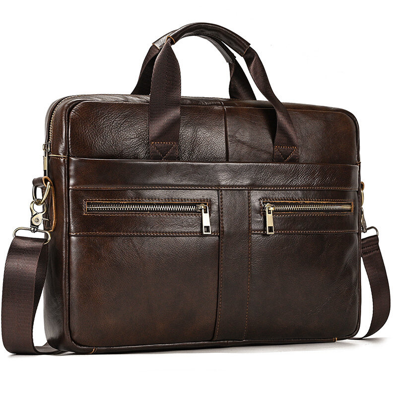 Maleta de couro genuíno para homens, saco do portátil, sacos do mensageiro, maleta masculina, natural, 2024
