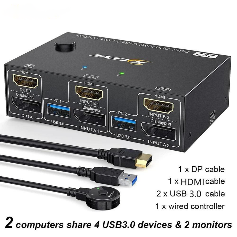 KVM-переключатель USB 3,0 DP HDMI-совместимый 4K 60 Гц компьютерная поделиться двойным монитором Displayport переключатель клавиатура переключатель мышь для HDMI