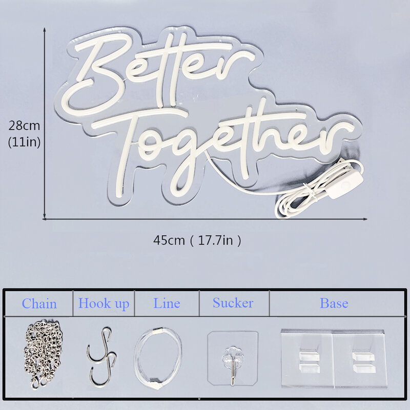 DECO Better Together-señal Led de neón, luz de 45x28cm para decoración de fiesta de cumpleaños de bebé, 5V, alimentada por USB, regalo para niños con Base de interruptor