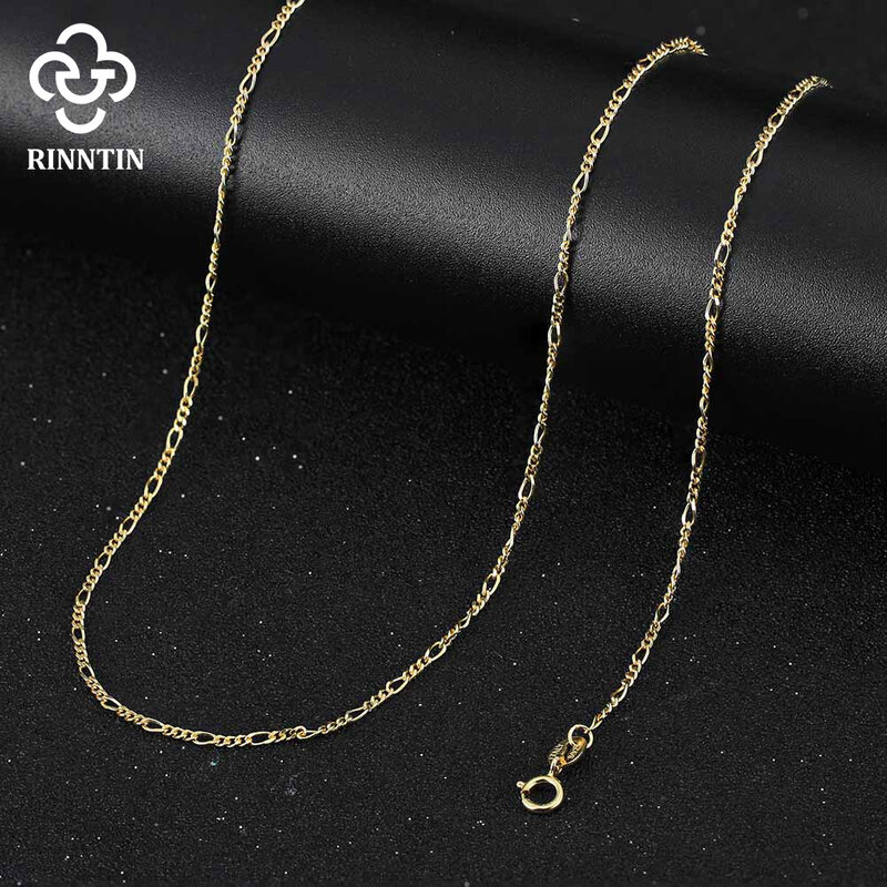 Rinntin Genuine Diamond-Cut 1.7mm Figaro Link Chain Necklace 925 Sterling Silver Simple Dainty Neck Chain Jewelry SC27
