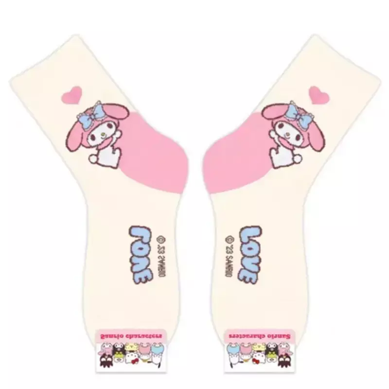 Sanurgente-Chaussettes chaudes en pur coton pour fille, bas d'anime Kawaii, Hello Kitty, Kuromi Melody Cinnamoroll, chaussettes chaudes décontractées pour la maison, cadeau pour fille