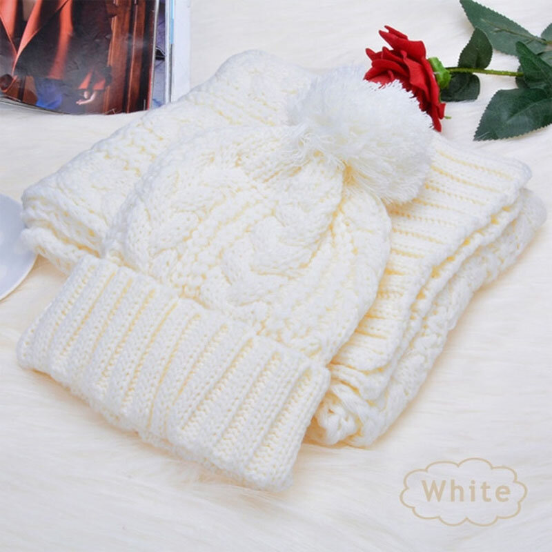 Gorro feminino masculino crochê tricotado plissado gorro caveira boné quente inverno + cachecol