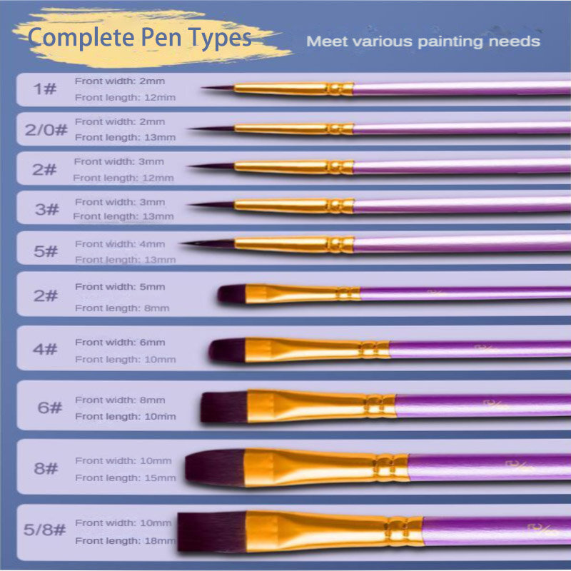 Nylon Hair Painting Brush Set para crianças, caneta curta, linha de gancho multifunções especiais, arte artística, disponível 4 cores, 10 peças