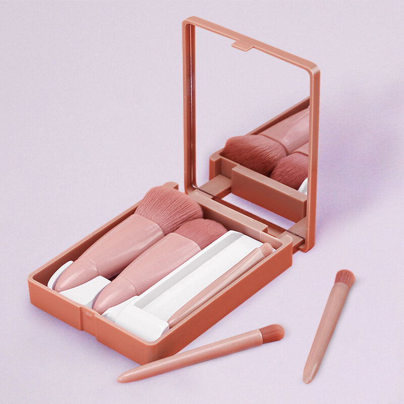 Makeup Brush Set Box Eyeshadow Foundation Powder Smudge Cosmetics Tools Handheld Foldable Mirror Portable Beauty Accessories