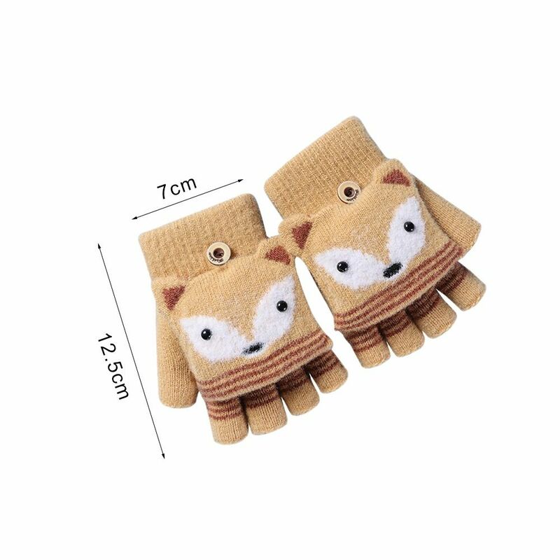 Autunno inverno bambini guanti lavorati a maglia Flip guanti senza dita Cute Cartoon Fox guanti mezze dita caldi