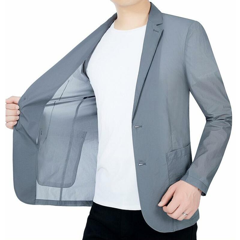 New Summer Man Quick Drying Thin Blazers Jackets Business Casual Suits Coats Fashion Male Blazers Men's Sunscreen Clothing 4XL