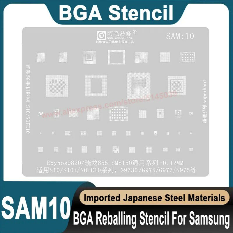 BGA stensil untuk Samsung S10 Plus Note 10 G9730 G975 G977 N975 CPU SM8150 CPU stensil penanaman ulang biji timah stensil manik-manik