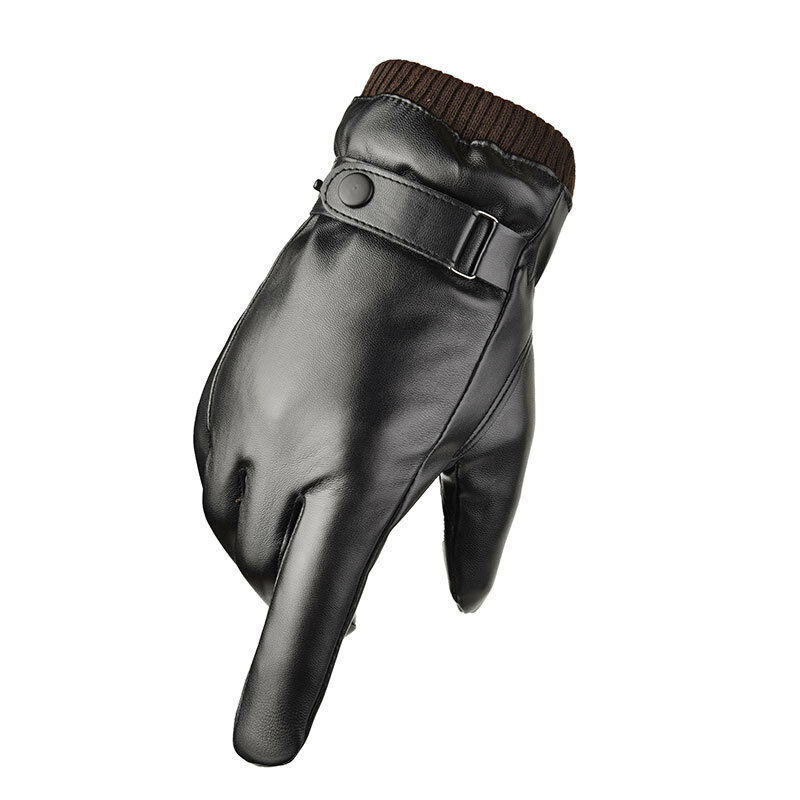 Pu Touchscreen Handschoenen Voor Mannen Zwarte Wol Winter Warme Handschoenen Dik Fluwelen Mode Outdoor Rijden Handschoenen