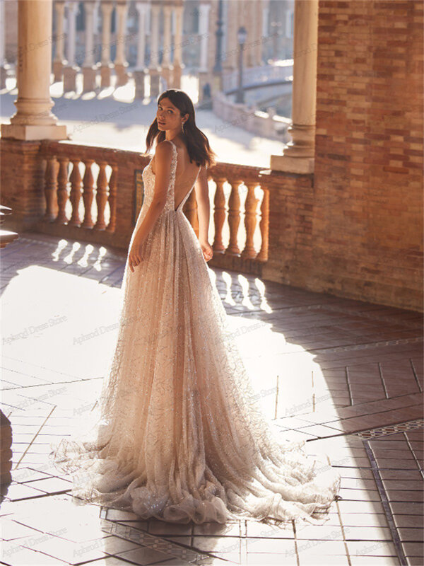 Gaun pernikahan cantik gaun pengantin elegan jubah berjenjang Tulle menawan applique renda panjang lantai Vestidos De Novia anggun