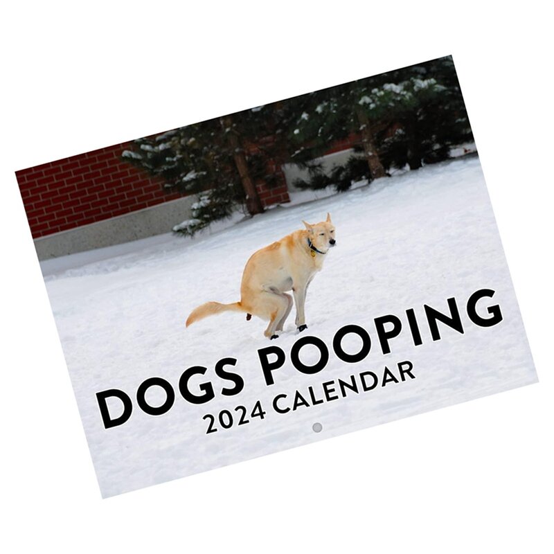Calendário de parede com cães cagando, padrão engraçado, presentes de Natal, Ano Novo, 2024