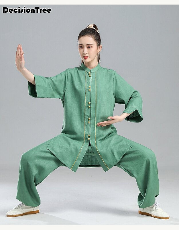 2023 seragam tai taiji pakaian pertunjukan linen kung fu setelan wing chun seragam gaya Cina sayap chun setelan yoga set