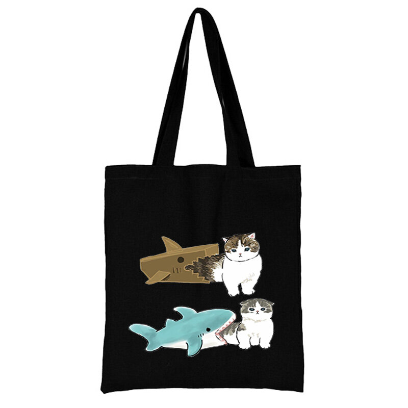 bolso tela bolsa compra bolsos aestethic tote bag bolsa tela bolsas de compra Bolso de lona con estampado de gato para mujer, bandolera personalizable con Logo en la espalda, de diseñador, para compras