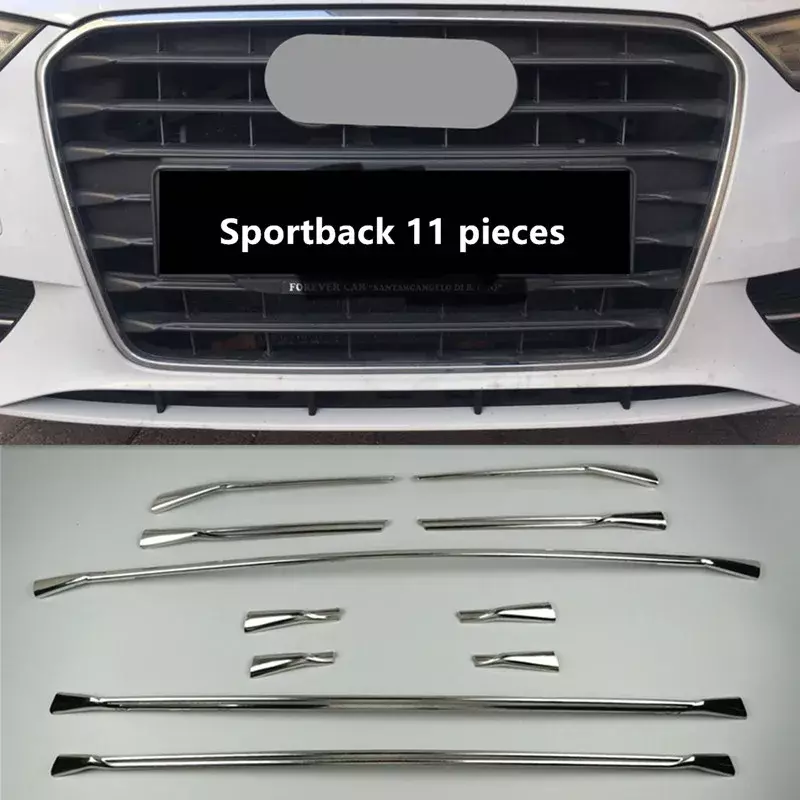 Rejilla central delantera de coche, cubierta decorativa, tiras de calcomanías de rejilla de acero inoxidable para Audi A3 8V 2013-2016, moldura Exterior