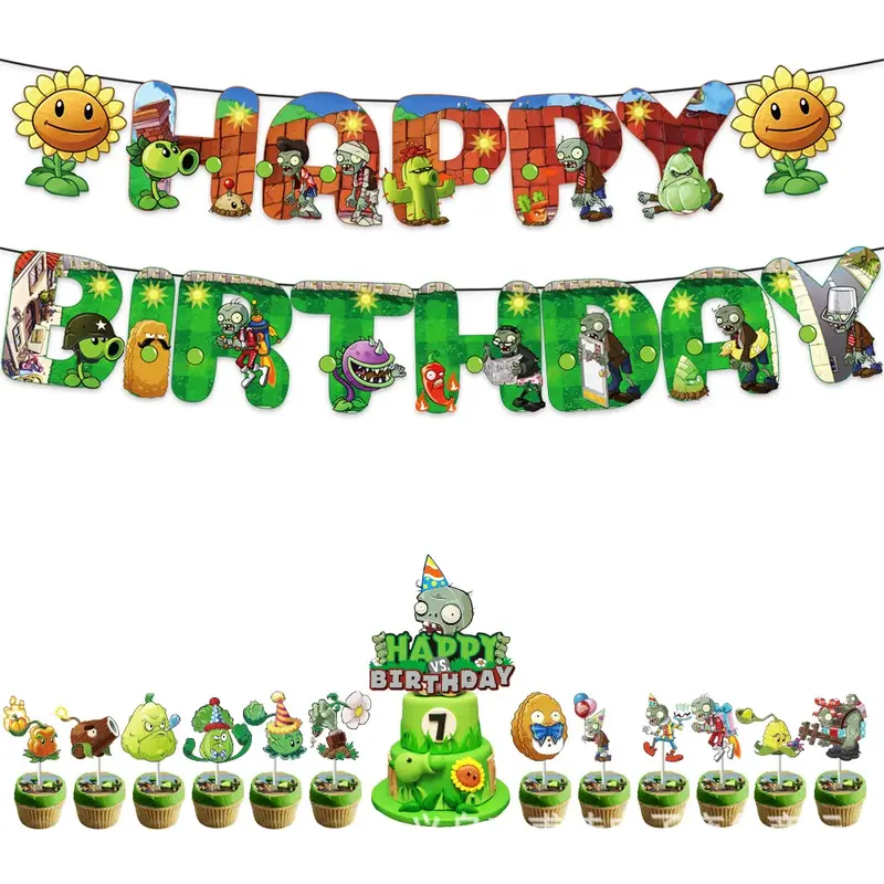 Rośliny kontra zombie edycja GOTY DIY balony akcesoria na przyjęcia baner urodzinowy lateksowa dekoracja z balonów do dekoracji tortu prezent dla dzieci