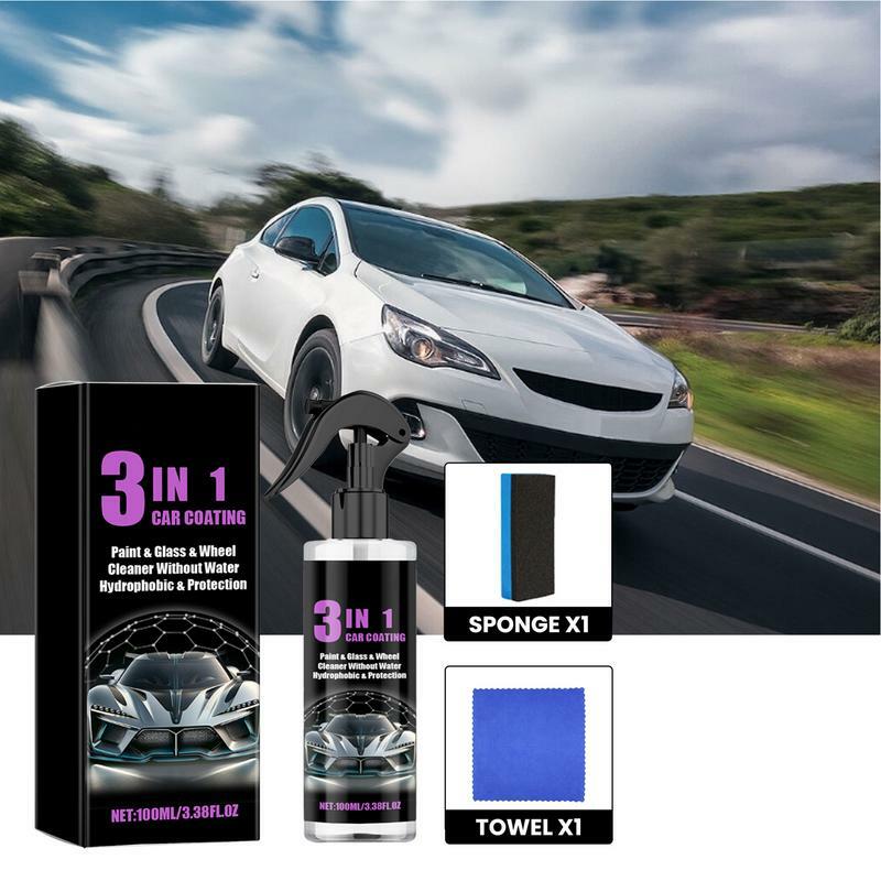 Spray de revestimiento de cerámica para coche, 3 en 1, 100ml, suave, con esponja y tela, potente, multifuncional, para mantenimiento de coche