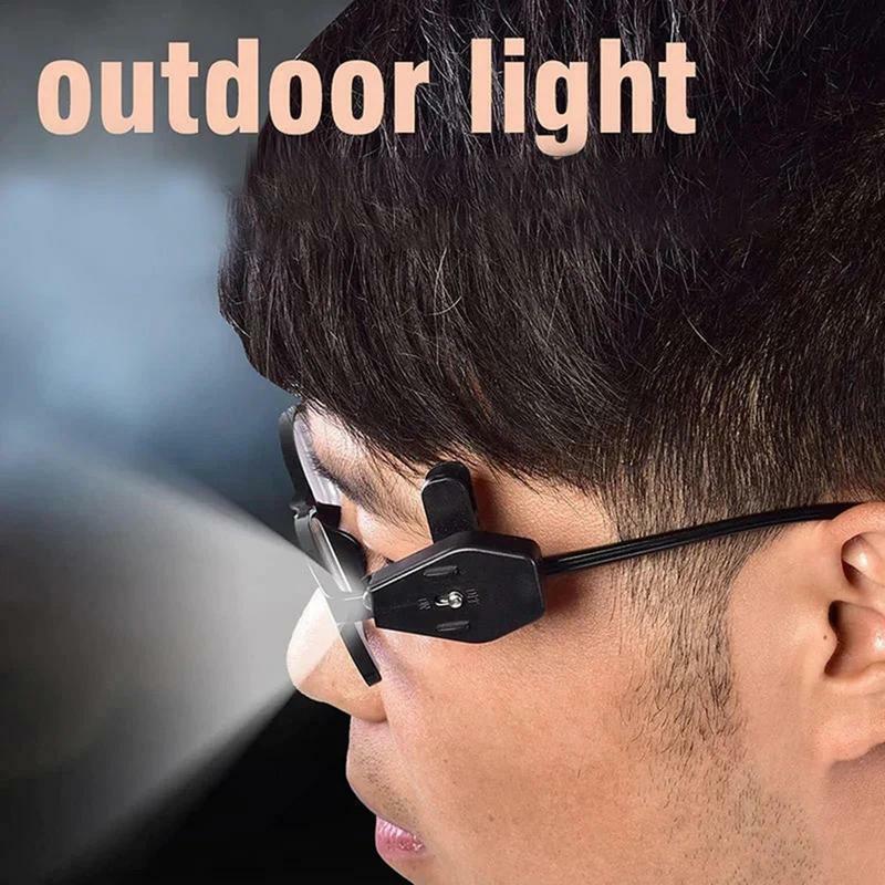 360度回転メガネ用クリップオンライト,LEDライト付き老眼鏡読書灯
