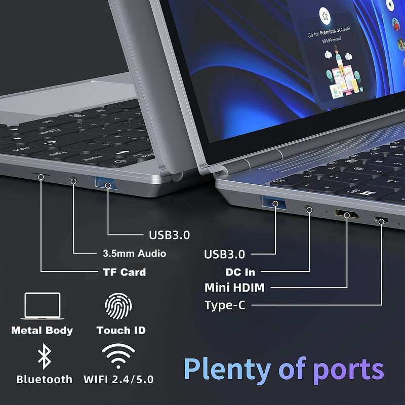 CRELANDER Laptop 4 in 1, komputer Notebook PC layar sentuh 14 inci Celeron N5105 16GB Ram Windows 11 untuk bisnis siswa