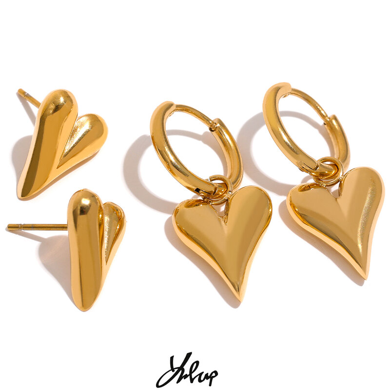 Yhpup kolczyki koła ze stali nierdzewnej Chic serce urok złoty kolor niszczą darmowe Trendy biżuteria dla kobiet Bijoux