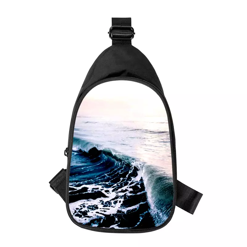 해변 바다 풍경 3D 프린트 크로스 체스트 백, 대각선 숄더백, 남편 학교 허리 팩, 남성 가슴 팩, 신제품