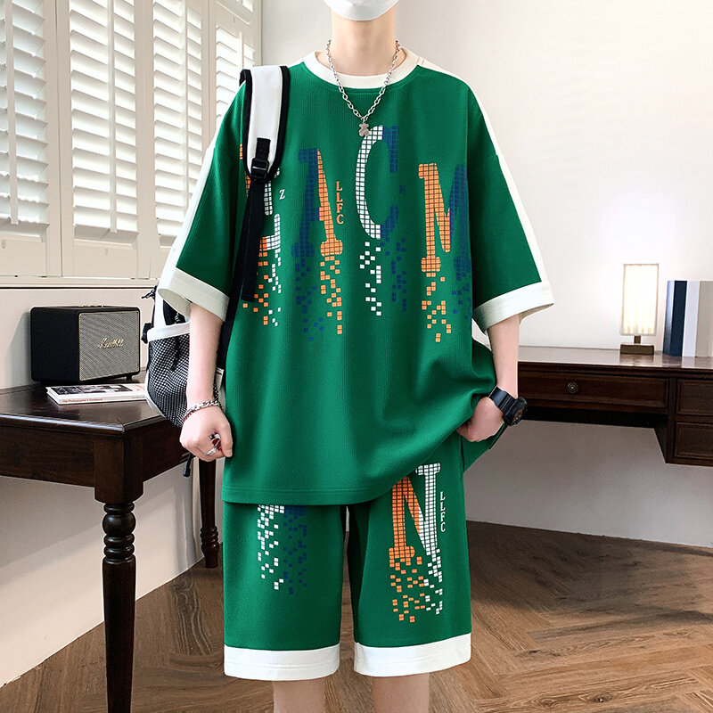 Fashion merek Musim Panas 2024 merek Fashion pria baju olahraga kasual celana pendek 2 buah Set pakaian olahraga basket