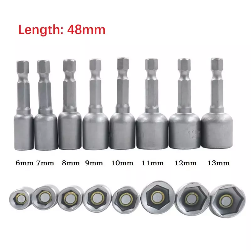 6-13mm Impact Socket Magnetic Nut Screwdriver 1/4" Hex Shank Electric Drill Bit  Drivers Socket Kit Quick Release Hex Shank
