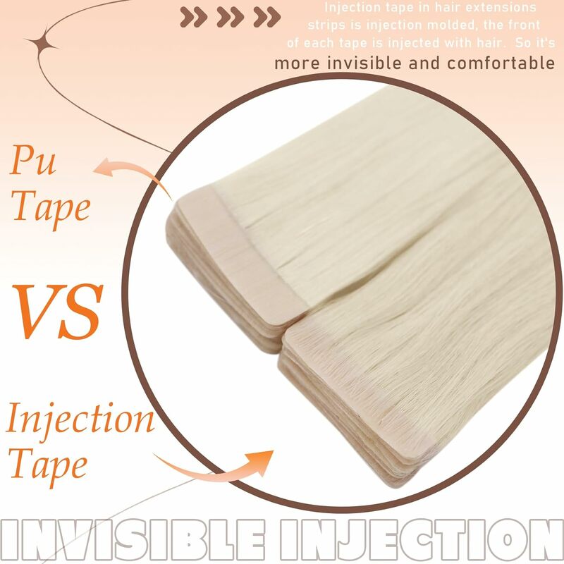 [Super Love]VeSunny Hair Injection Tape in Hair Extensions White Blonde  Natural Tape ins Extensions Virgin Hair Tape