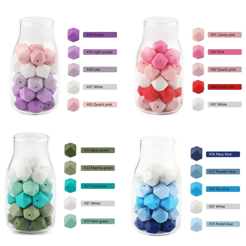 Sunrony 10pcs 14mm/ 17mm Hexagon Silicone Beads Baby Silicone Teether Beads For Jewelry Making Bulk DIY Necklace Pacifier Chain