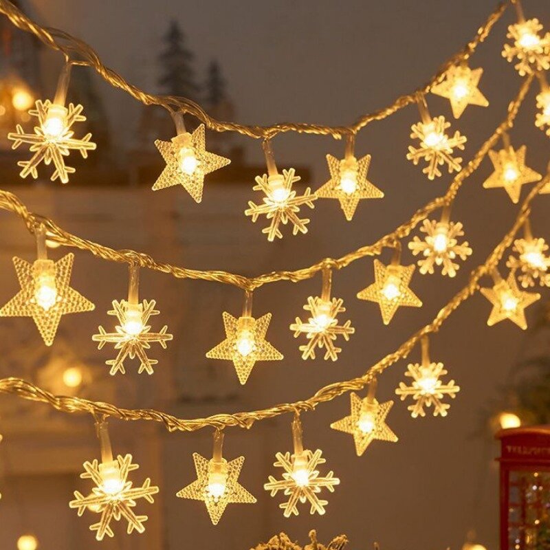 1.5m Starry Snowflakes String Lights Battery Powered Outdoor String Lamp Christmas Party Garden Home Wedding Decor Fairy Lights