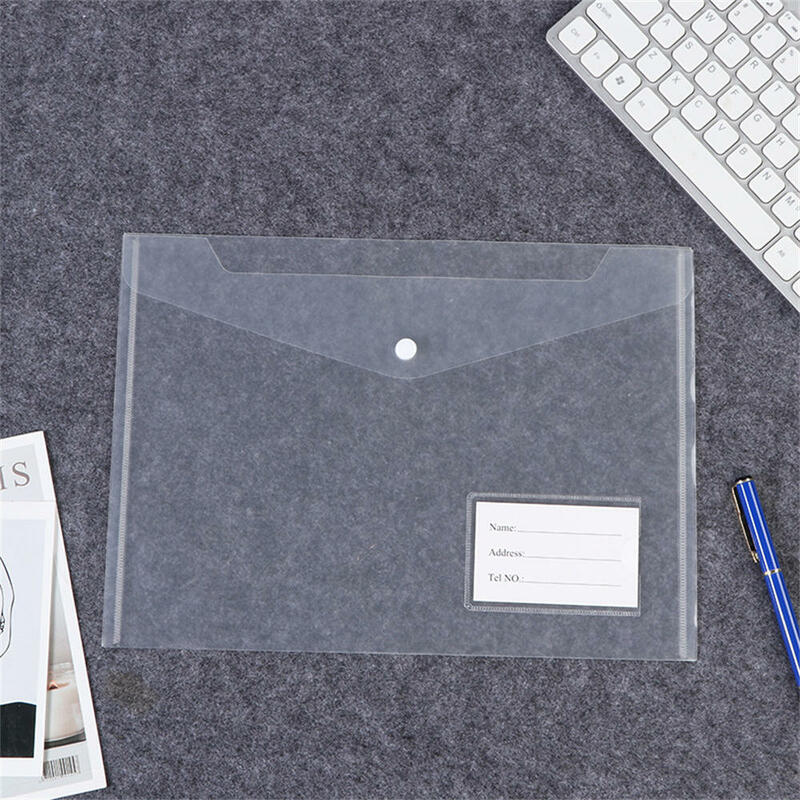 Pasta de arquivo Envelopes transparentes com botão, caso do organizador do documento, PVC, A4 Arquivo Saco de bolso, escola e escritório