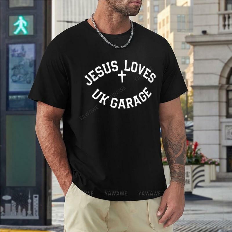 Футболка мужская с надписью «Иисус любит Британский гараж», короткий топ, винтажная одежда, эстетическая одежда, тренировочные рубашки