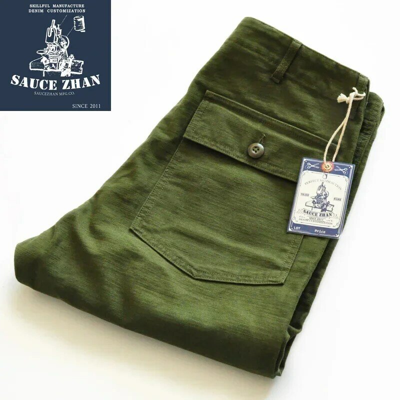 SauceZhan OG107 Utility pantaloni da fatica pantaloni militari Classic Cargo Olive pantaloni da panettiere da uomo in cotone satinato vestibilità dritta