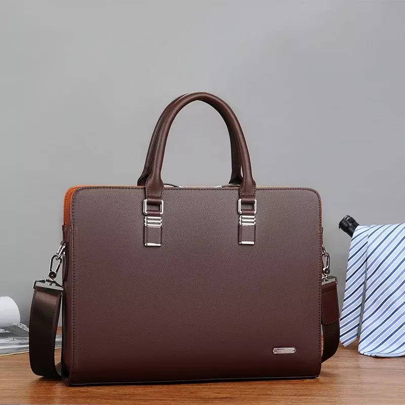 LOERSS Men's Leather Briefcase Business Laptop Bags 14 Inch Large Capacity Shouldersbags Waterproof Commute Handbags for Man