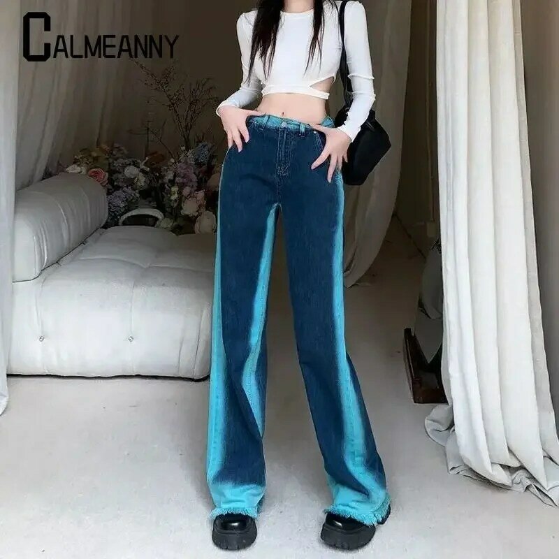 Женские джинсы Y2k, винтажные прямые брюки с завышенной талией в готическом стиле, повседневные широкие брюки из денима в стиле хип-хоп, лето 2023