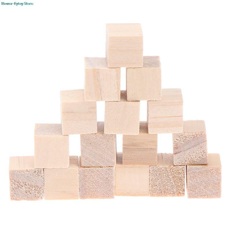 100 szt. Mini niedokończony Blank DIY drewniane kwadratowe bloki 1cm drewno solidne kostki do stolarki dla dzieci materiał do produkcji puzle