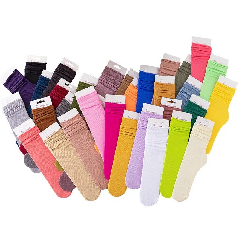 DeanFire-Chaussettes tube fines en velours pour femmes et filles, respirantes, longues, solides, noires, blanches, ingentes, beiges, printemps, été
